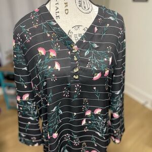 Maurices Black Floral Button-Up Blouse